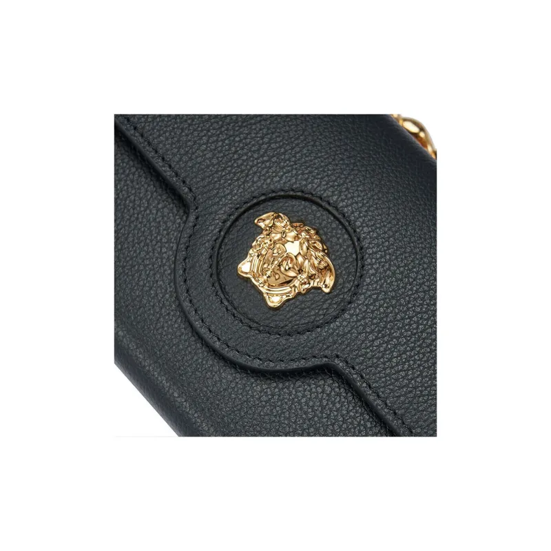 VERSACE Cow Leather Shoulder Bag Crossbody Bag Handbag Mini Women's Black-4