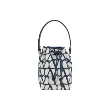 Valentino GARAVANI Fabric With Calfskin Bucket Bags Shoulder Bag Crossbody Bag Handbag Mini Women's Blue & White