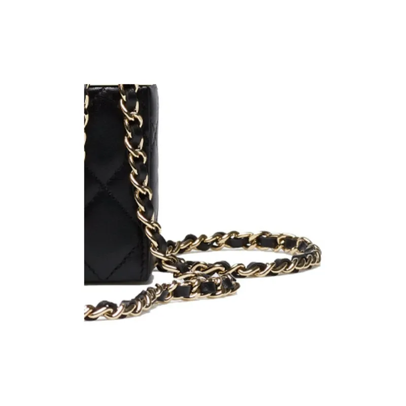 CHANEL Sheepskin Makeup Bag, Shoulder Bag, Crossbody Bag Trumpets Women's Black-4