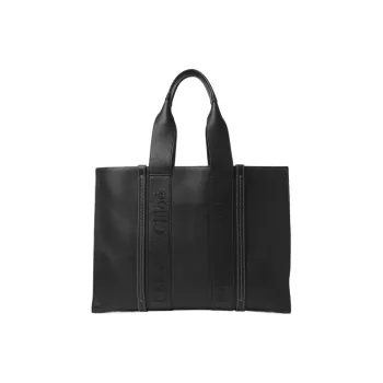 Chloe Woody Calfskin Tote Bag, Shopping Bag, Handbag Tubas Women's Black