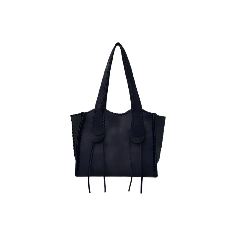 Chloe Mony Suede Calfskin Tote Bag Shopping Bag Shoulder Bag Handbag Medium Size Women's Midnight Blue-2