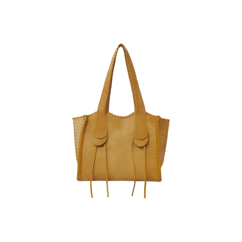 Chloe Mony Suede Calfskin Tote Bag Shopping Bag Shoulder Bag Handbag Medium Size Women's Honey Gold-2