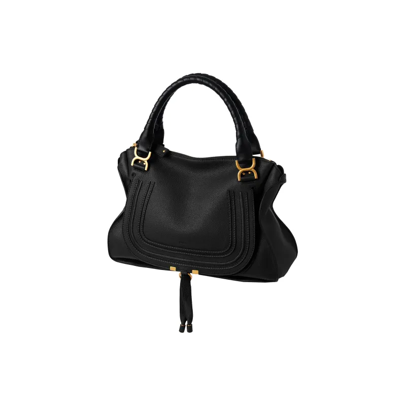 Chloe Marcie Natural Grained Calfskin Handbag Large Size Women's Black-1