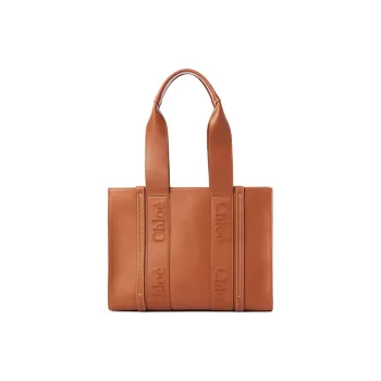 Chloe Woody Smooth Cow Leather Tote Bag Shopping Bag Shoulder Bag Handbag Medium Size Women's Brown