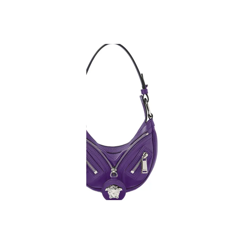 VERSACE Calfskin Hobo Biker Shoulder Bag Handbag Small Size Women's Purple-3