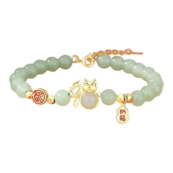 Full House Hetian Jade 925 Sterling Silver Bracelets Unisex Pale Greenish White Jade