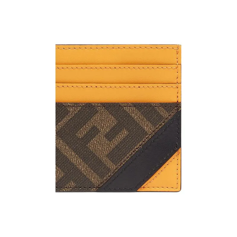 FENDI Fabric With Leather Card Holder Men's Brown/Yellow-3