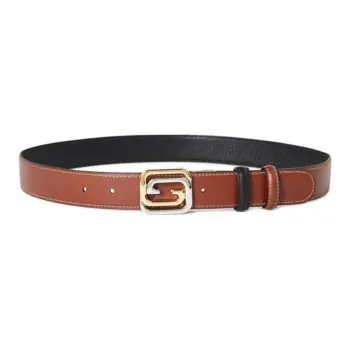 GUCCI Double G Interlocking Smooth Buckle Leather Belts Men's Black/Brown Width: 3cm