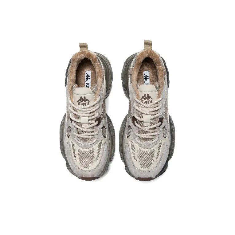 Kappa Slip-Resistant Lightweight Wear-Resistant Low-Top Chunky Sneakers Women's Gray Khaki-3