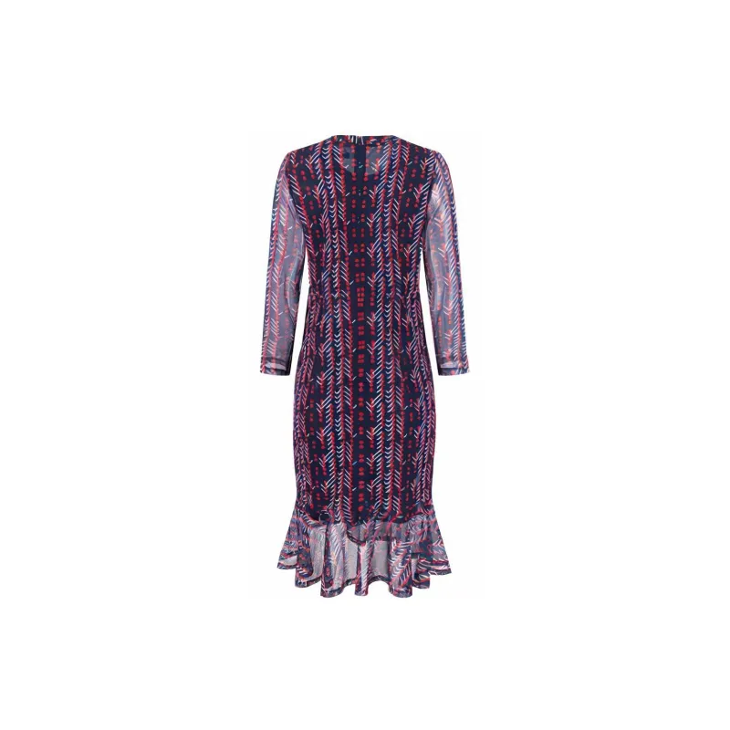 JZ Juzui Long Sleeved Dress Women's Floral Dark Blue-1