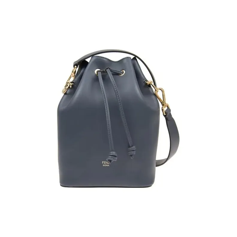 FENDI Calfskin Drawstring Bucket Bags Shoulder Bag Crossbody Bag Women's Blue Gray-2