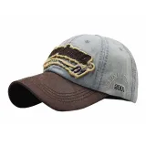 Denim Gray Distressed Patchwork Embroidery Baseball Cap