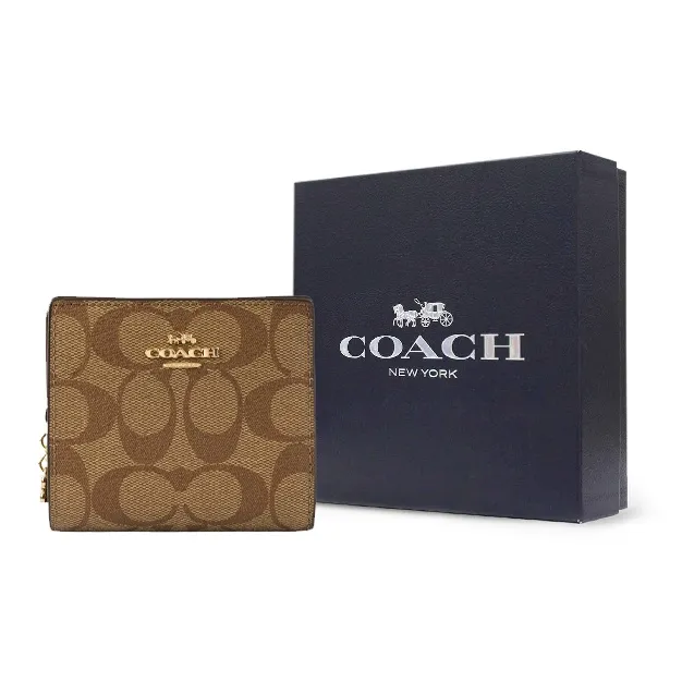 COACH Snap Wallet Monogram Canvas With Leather Cropped Foldable Card Holder, Wallet Women's Tan Monogram-6