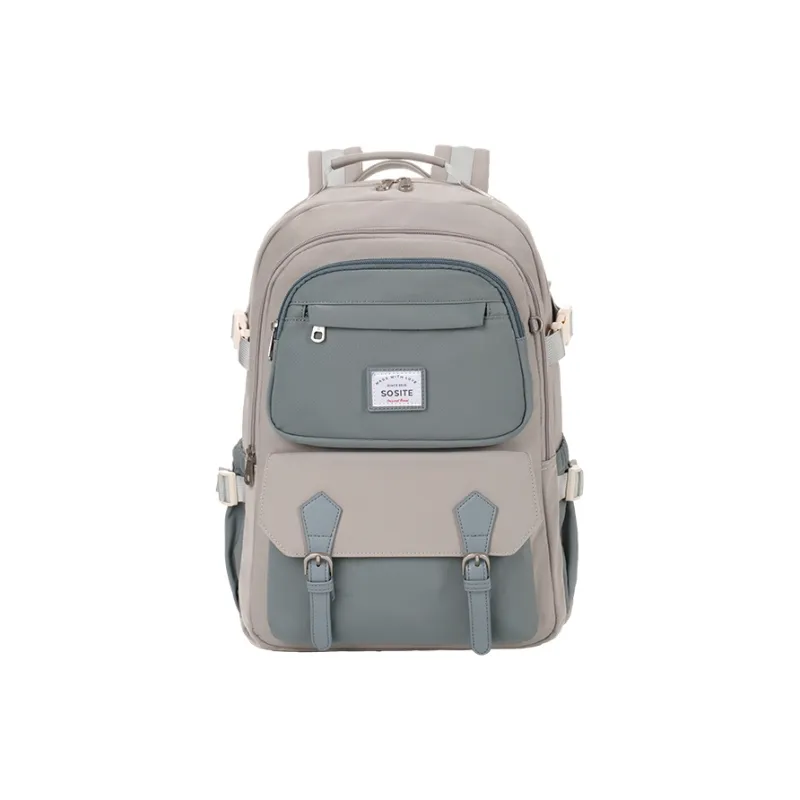 SOSITE Nylon Fabric Computer Backpack Medium Size Unisex Blue & Gray/Khaki/Black & Gray-4