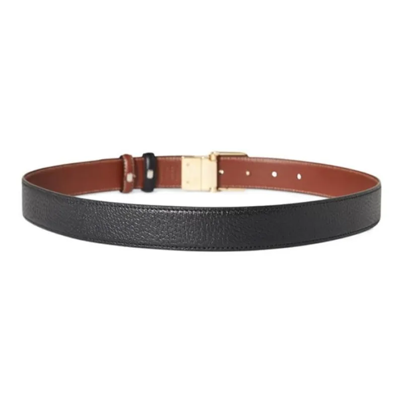 GUCCI Double G Interlocking Smooth Buckle Leather Belts Men's Black/Brown Width: 3cm-1