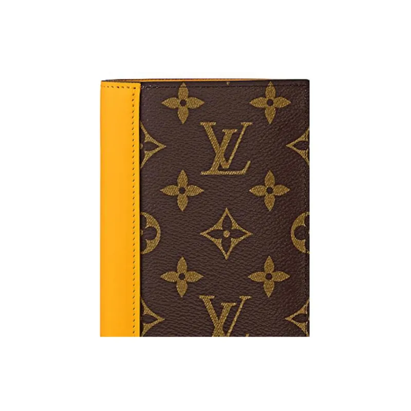 LOUIS VUITTON Coated Canvas With Cow Leather Passport Holder Men's Matte Yellow-4