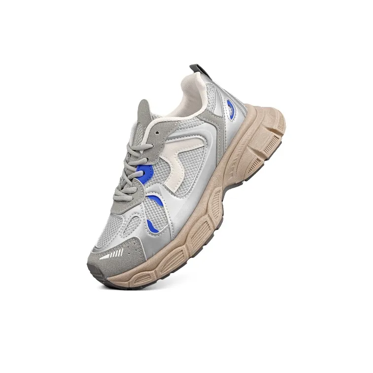 WENPU Anti Slip And Wear Resistant Height Increasing Low Top Chunky Sneakers Unisex White Ice Blue-4