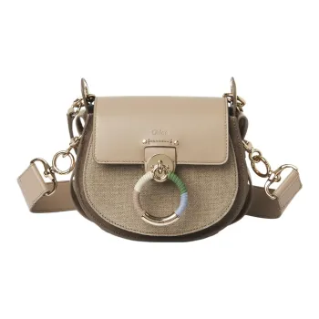 Chloe Tess Calfskin Split With Linen Handbag, Shoulder Bag, Crossbody Bag Small Size Women's Earth Umber