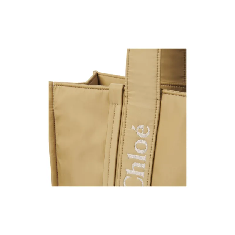 Chloe Woody Recycled Nylon Tote Bag, Shopping Bag, Shoulder Bag, Handbag Tubas Women's Hot Sand-3