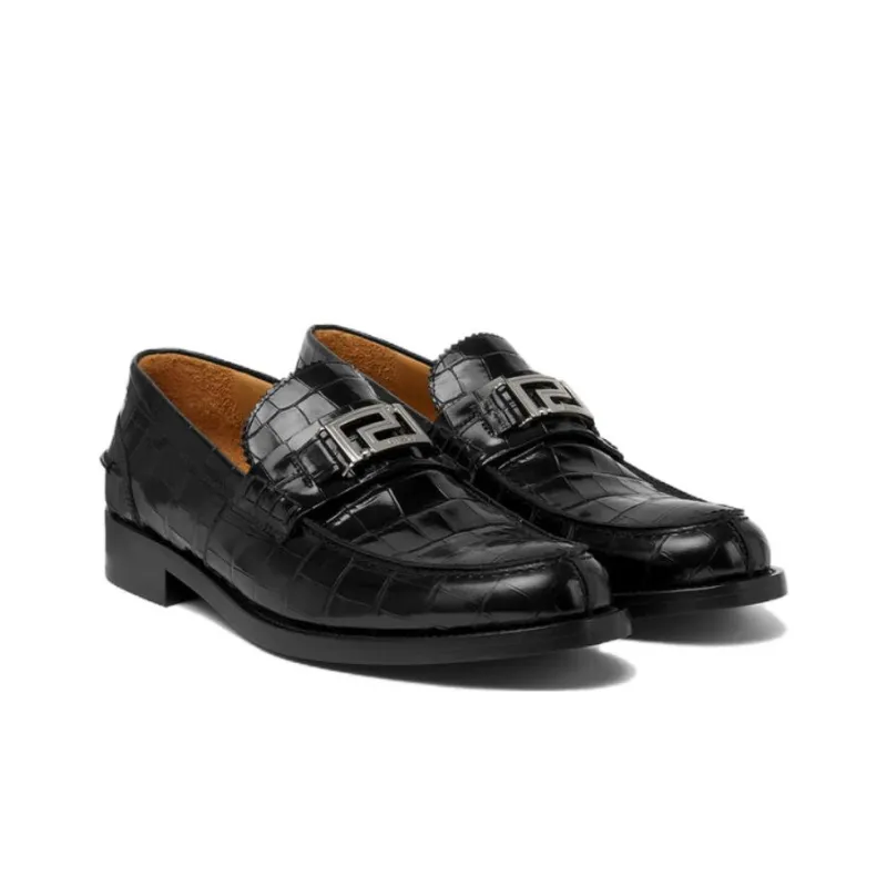 VERSACE Greca Crocodile-effect Loafers-2