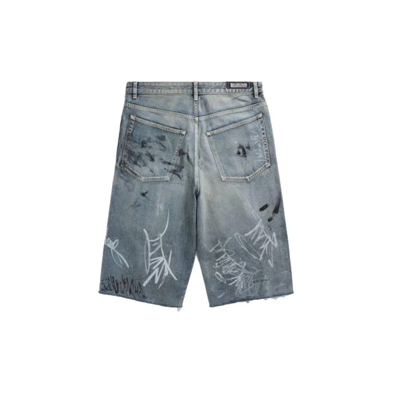 Balenciaga FW23 Denim Shorts Loose Fit Style Unisex Blue-1