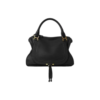 Chloe Marcie Natural Grained Calfskin Handbag Large Size Women's Black