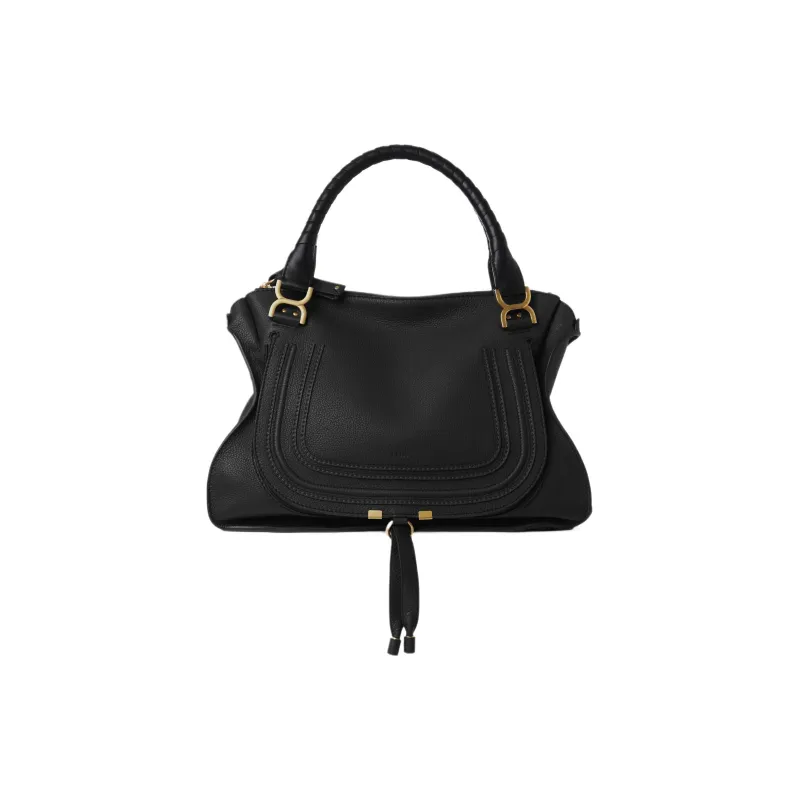 Chloe Marcie Natural Grained Calfskin Handbag Large Size Women's Black-0