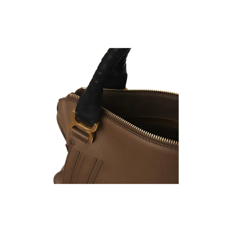 Chloe Marcie Grained Calfskin Handbag Large Size Women's Tan-3