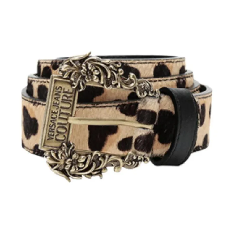 VERSACE Leopard Print Design Pin Buckle Leather Belts Women's Multicolor Width 3.5CM-1
