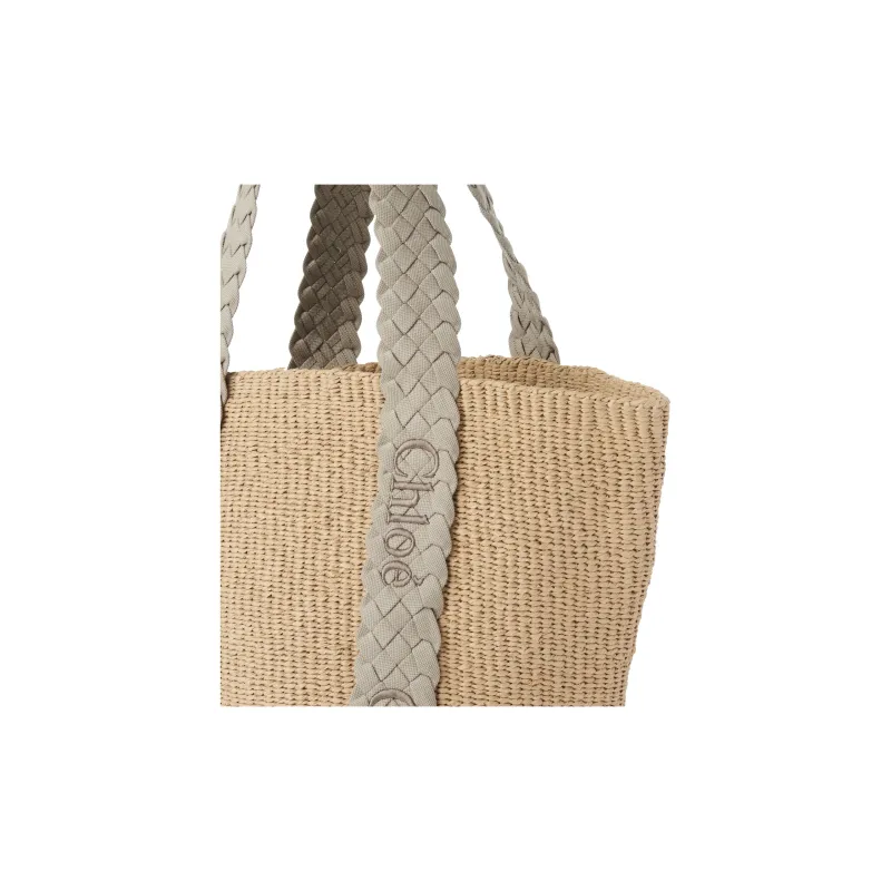 Chloe Woody Calfskin Basket Bag, Handbag, Shoulder Bag Large Size Women's Gray & Natural-2