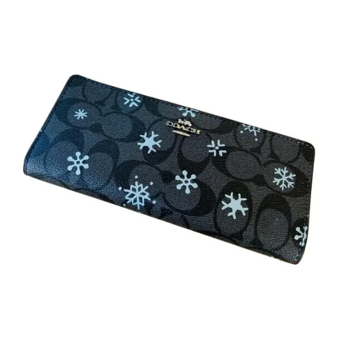 COACH Slim Wallet Coated Canvas With Smooth Leather Card Holder Wallet Women's Black-3