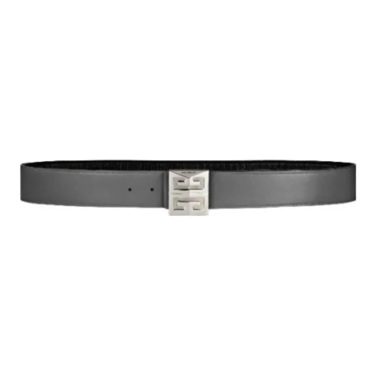 Givenchy Cow Leather Canvas Metal Leather Belts Men's Gray 4-0
