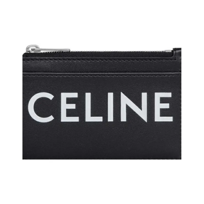 CELINE Leather Coin Purse, Card Holder Unisex Black-4