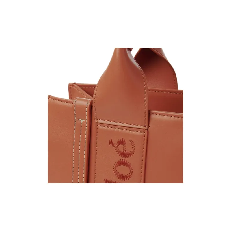 Chloe Woody Smooth Calf Leather Tote Bag, Shopping Bag, Shoulder Bag, Crossbody Bag, Handbag Small Size Women's Tawny-4