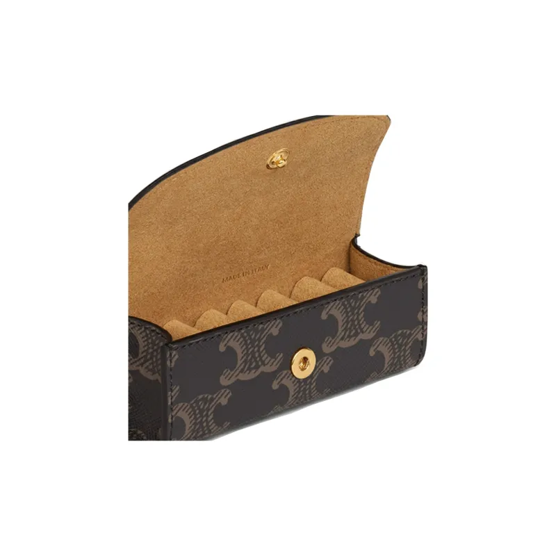 CELINE Triumph Gate Triomphe Canvas Ring Pouch Clutch Unisex Tawny-4