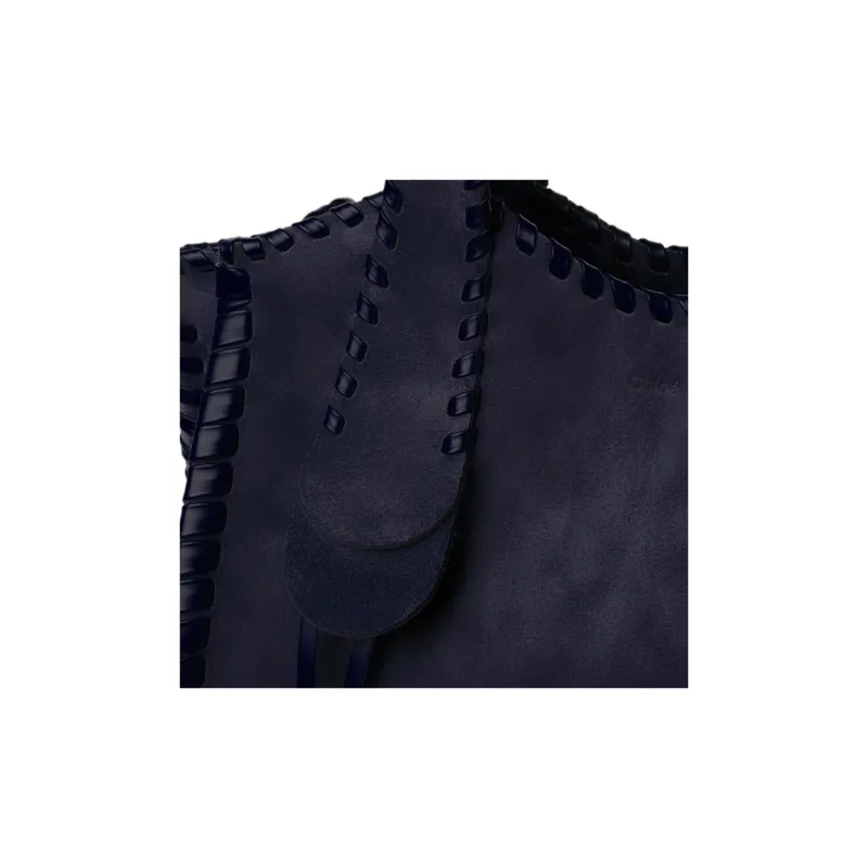 Chloe Mony Suede Calfskin Tote Bag Shopping Bag Shoulder Bag Handbag Medium Size Women's Midnight Blue-3