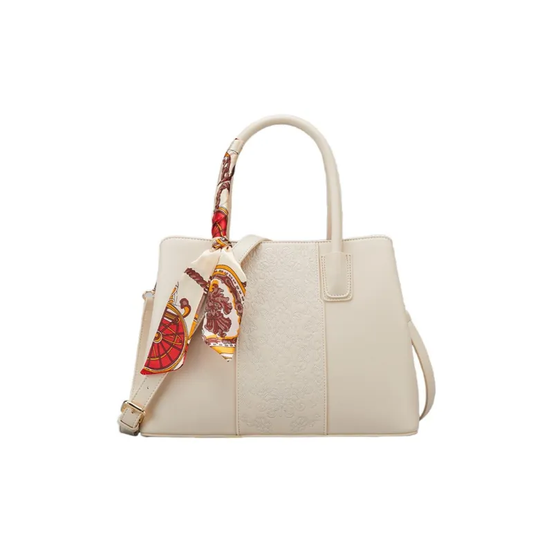 YEARCON Synthetic Leather Handbag Women's Ecru/Burgundy/Apricot-0