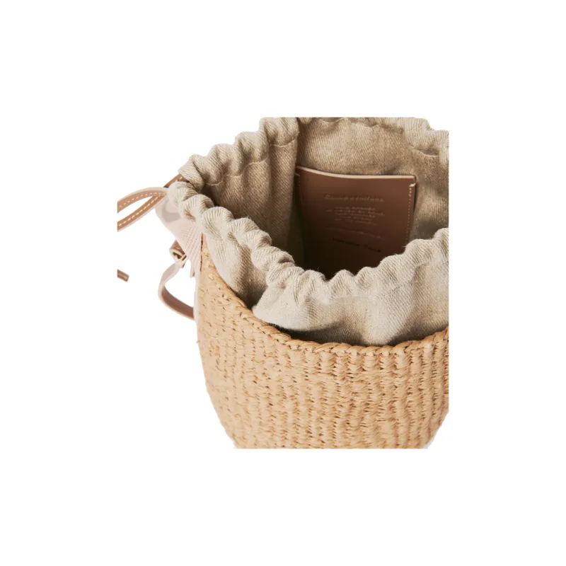 Chloe Woody Calfskin Basket Bag Shoulder Bag Crossbody Bag Handbag Small Size Women's Nude Pink-3