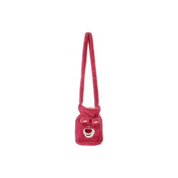 Disney Strawberry Bear Series Polyester Fleece One Shoulder Crossbody Bag Shoulder Bag Small Size Women's Rose Red