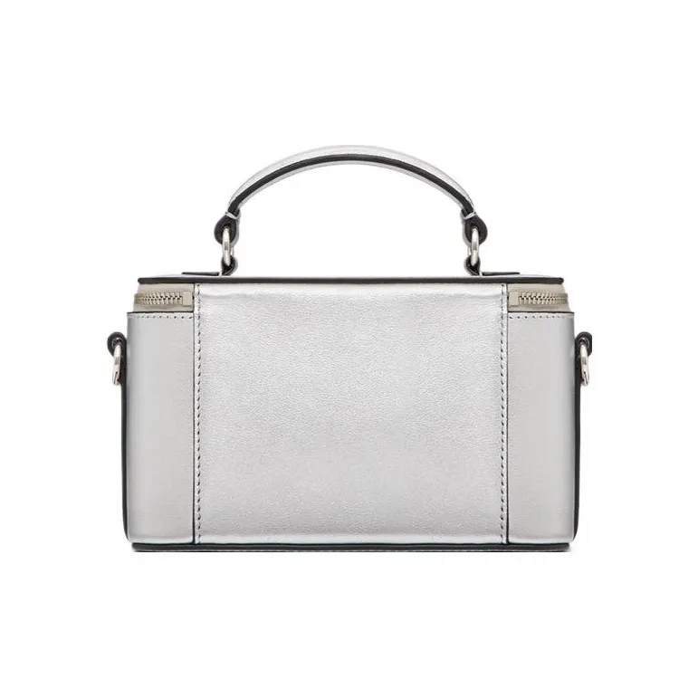 Valentino Locò Calfskin Handbag, Shoulder Bag, Crossbody Bag Mini Women's Silver-3