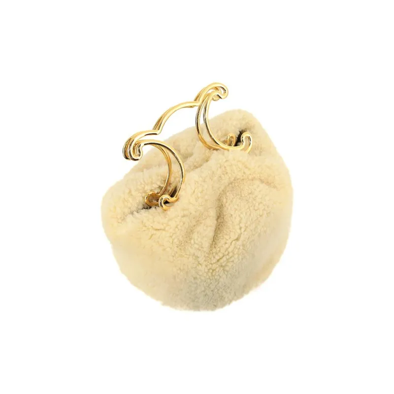 CELINE Triomphe Cow Leather Lining Velvet Clutch Women's Beige Natural-3