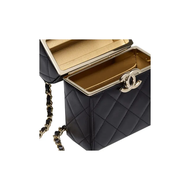 CHANEL Sheepskin Makeup Bag, Shoulder Bag, Crossbody Bag Trumpets Women's Black-3