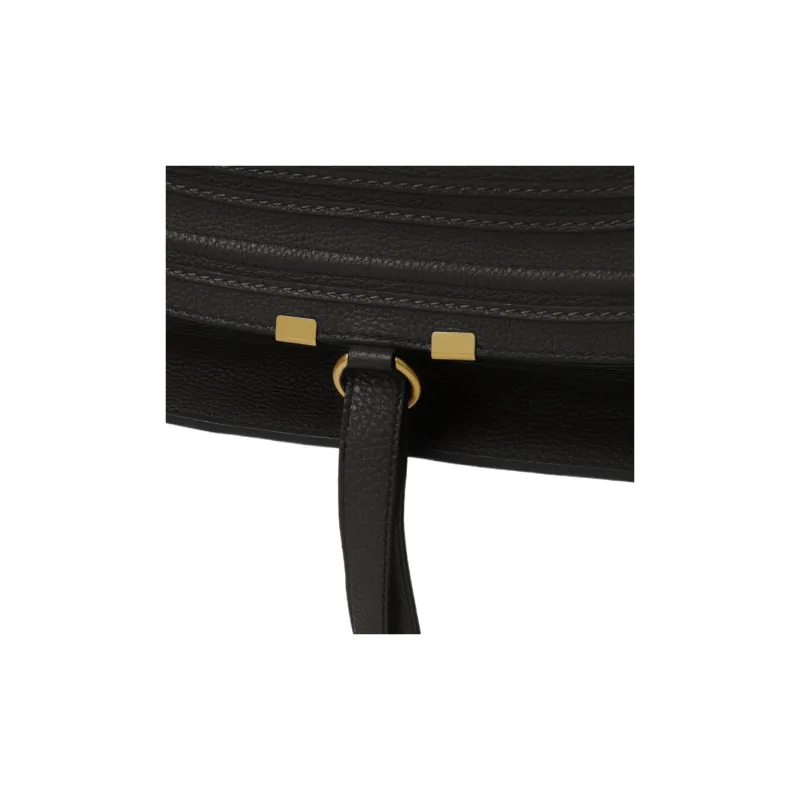 Chloe Marcie Natural Grained Calfskin Handbag Large Size Women's Black-4