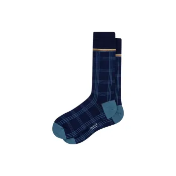 Paul Smith Cotton-Blend Check Socks Knee-High Socks Men's 1 Pack Blue