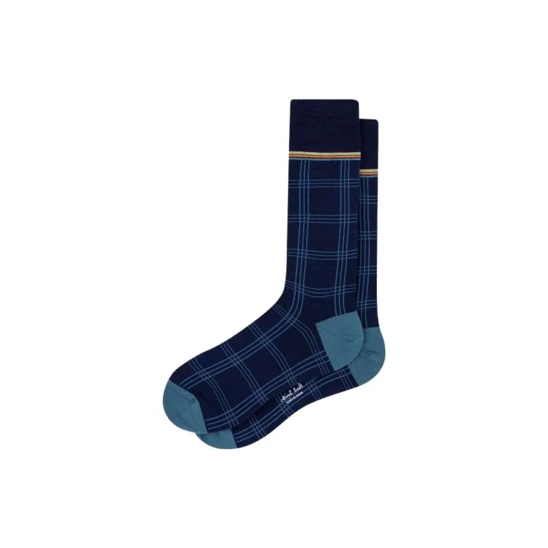 Paul Smith Cotton-Blend Check Socks Knee-High Socks Men's 1 Pack Blue-0