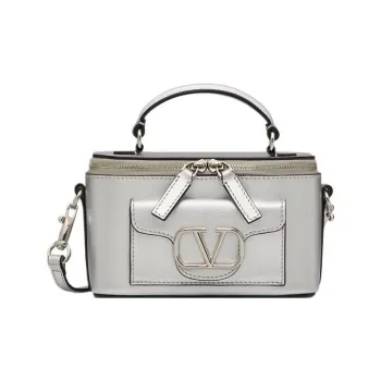 Valentino Locò Calfskin Handbag, Shoulder Bag, Crossbody Bag Mini Women's Silver