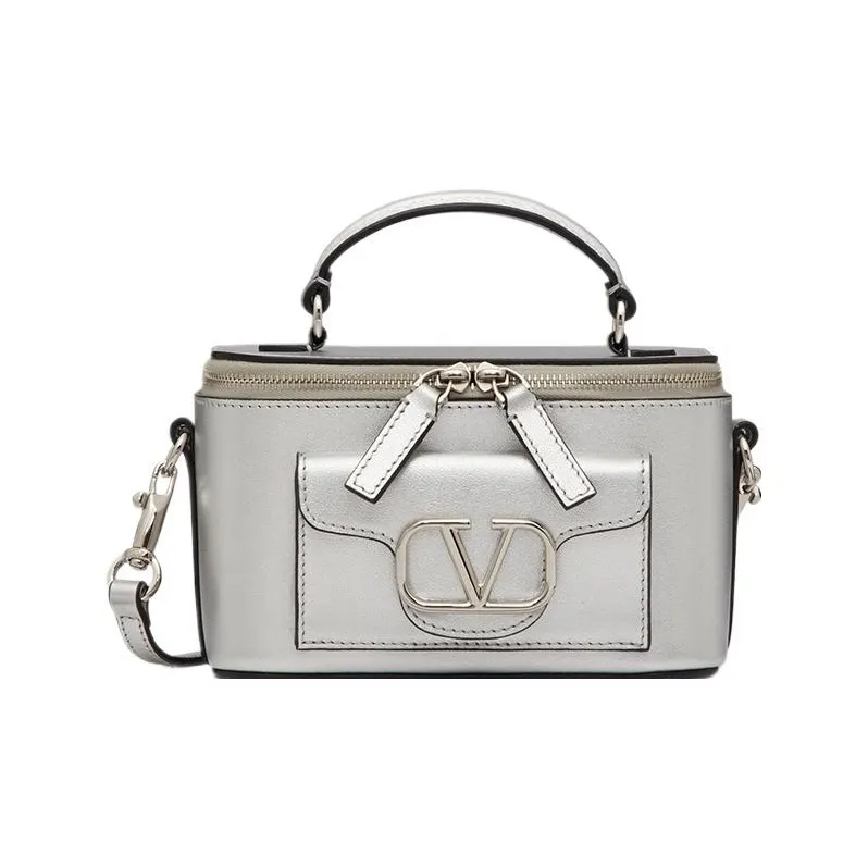 Valentino Locò Calfskin Handbag, Shoulder Bag, Crossbody Bag Mini Women's Silver-0