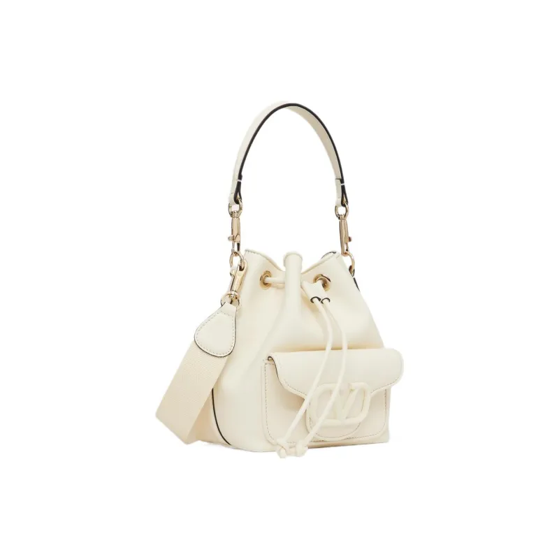 Valentino Locò Calfskin Bucket Bag, Handbag, Shoulder Bag, Crossbody Bag Women's Ivory White-1