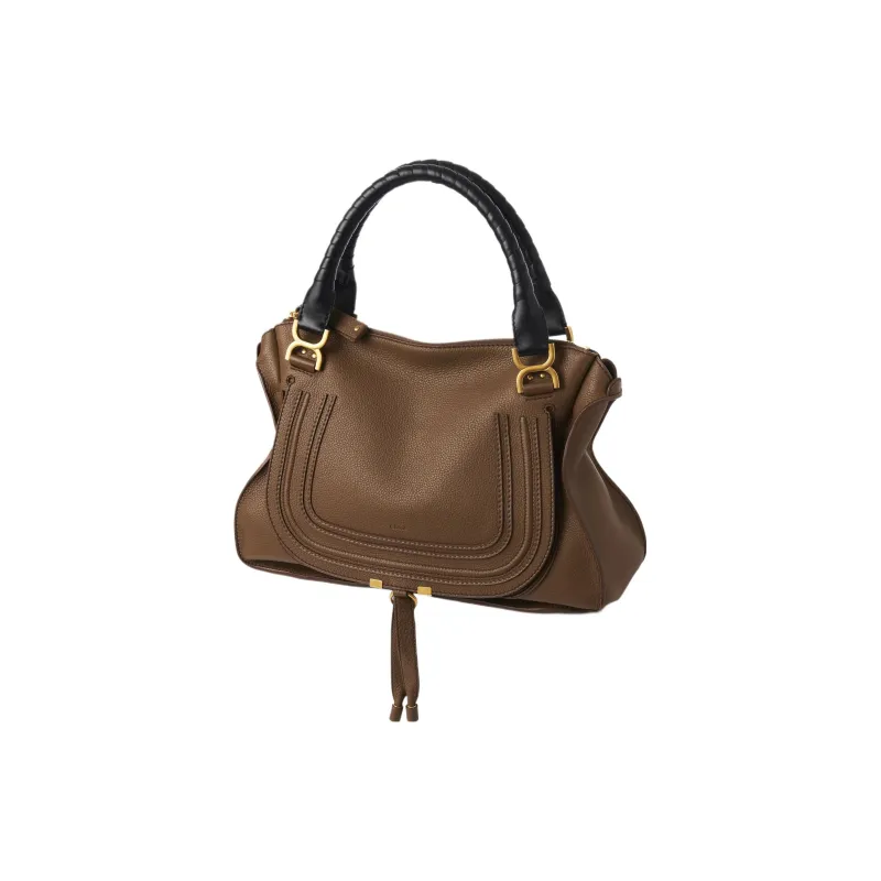 Chloe Marcie Grained Calfskin Handbag Large Size Women's Tan-1