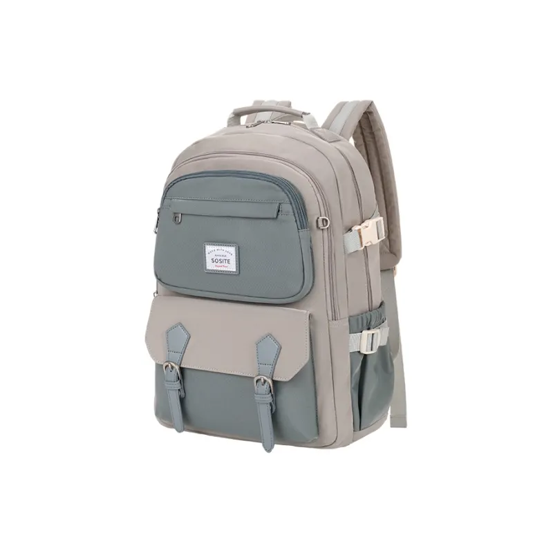 SOSITE Nylon Fabric Computer Backpack Medium Size Unisex Blue & Gray/Khaki/Black & Gray-5